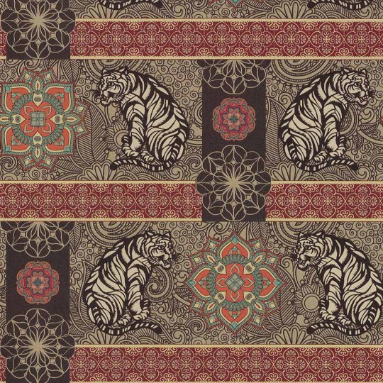 Elaborate Golden Tiger and Mandala Print Paper ~ Rossi Italy